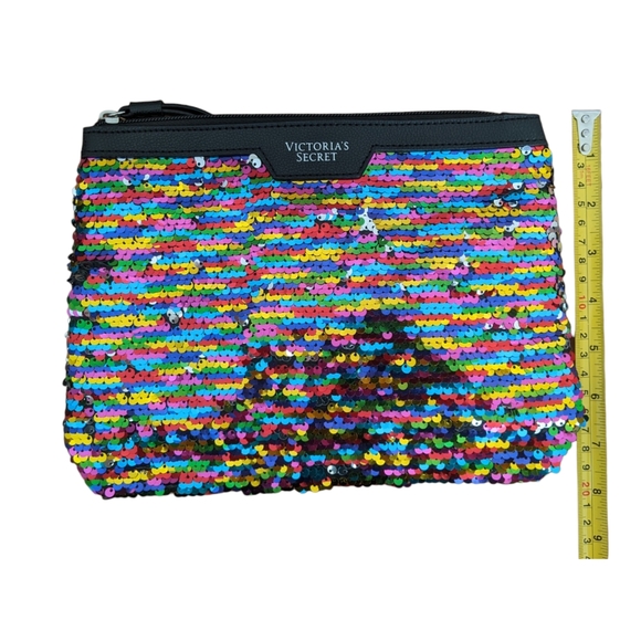 Victoria’s Secret Black Flip Rainbow Colorful Sequin Cosmetic Makeup Pou… - Picture 4 of 5